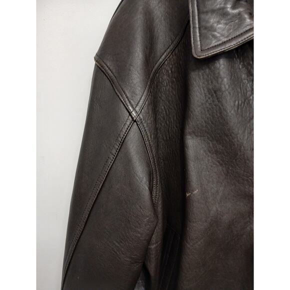 Vintage Brown Leather Jacket Top Gun Sz XL Tom Cruise  Oversized Moto Aviator - Picture 3 of 16